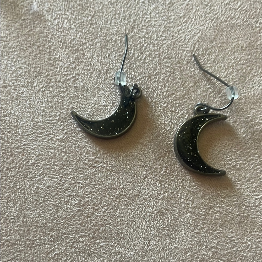 Black Crescent Moon Dangle Earrings